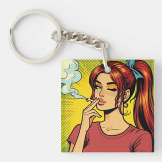 Rokers | Popart | Meisje dat stoned is | Sigaret Sleutelhanger