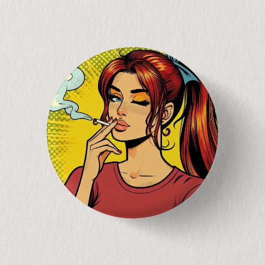 Rokers | Popart | Meisje Stoner | Sigaret Ronde Button 3,2 Cm (Voorkant)