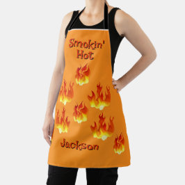Rokheet oranje en rood all-over print schort