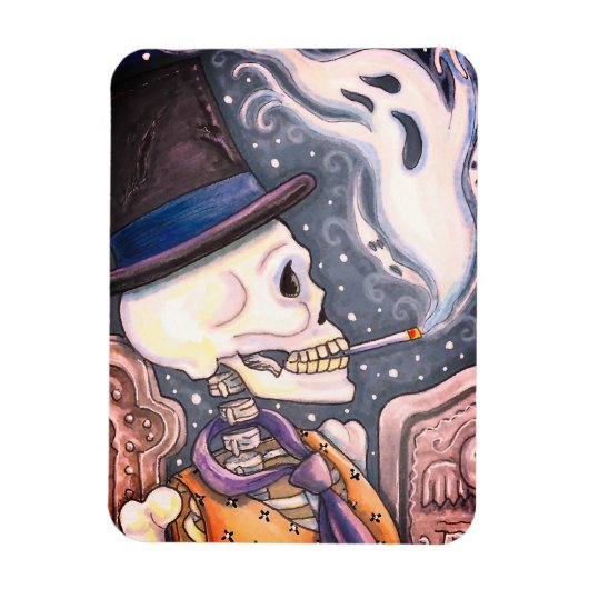 ROKSKELETON MET GHOSTS IN SPOOKY-CEMETERS MAGNEET (Verticaal)