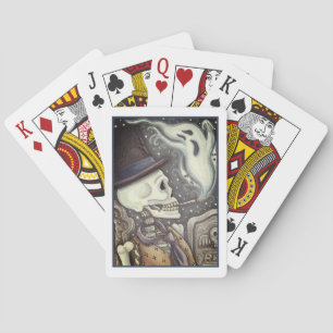 ROKSKELETON MET GHOSTS IN SPOOKY-CEMETERS POKERKAARTEN