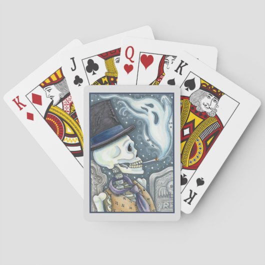 ROKSKELETON MET GHOSTS IN SPOOKY-CEMETERS POKERKAARTEN (Achterkant)