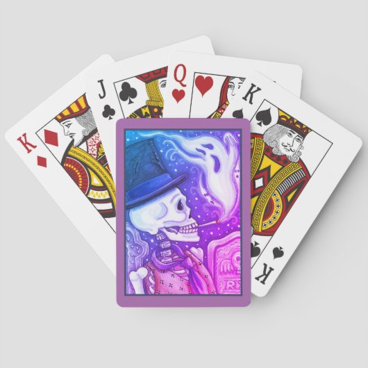 ROKSKELETON MET GHOSTS IN SPOOKY-CEMETERS POKERKAARTEN (Achterkant)