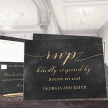 Roky Black & Gold Elegant Wedding RSVP