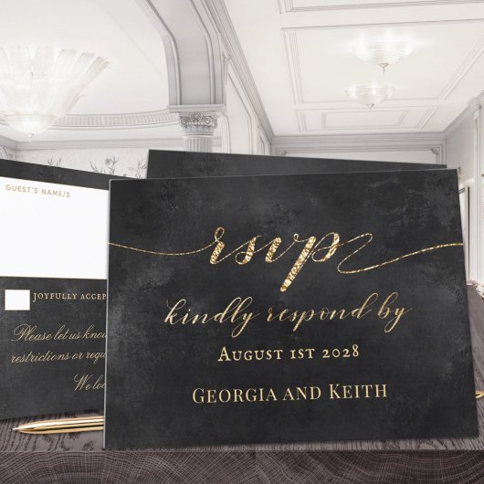 Roky Black & Gold Elegant Wedding RSVP