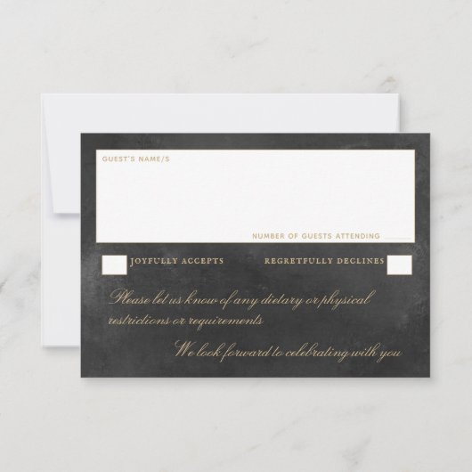 Roky Black & Gold Elegant Wedding RSVP (Achterkant)