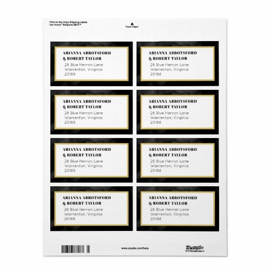 Roky Black Waterverf Canvas Gold Shipping Label (Full Sheet)