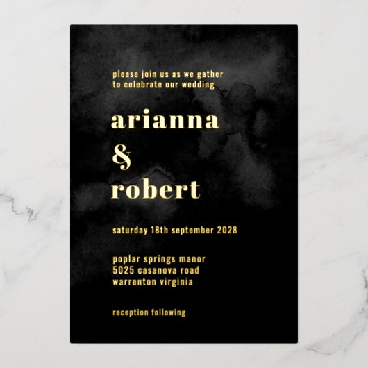 Roky Black Waterverf Canvas Modern Gold Folie Uitnodiging (Voorkant)