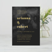 Roky Black Waterverf Canvas Modern Gold Wedding Kaart (Staand voorkant)