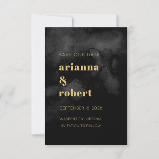 Roky Black Waterverf Canvas Modern Gold Wedding Save The Date (Voorkant)