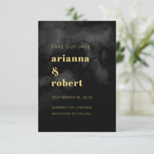 Roky Black Waterverf Canvas Modern Gold Wedding Save The Date