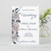 Roky Blue & Blush Boho Roos Weddenschap Kaart (Staand voorkant)