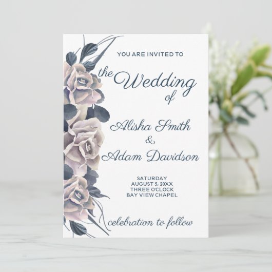 Roky Blue & Blush Boho Roos Weddenschap Kaart (Staand voorkant)