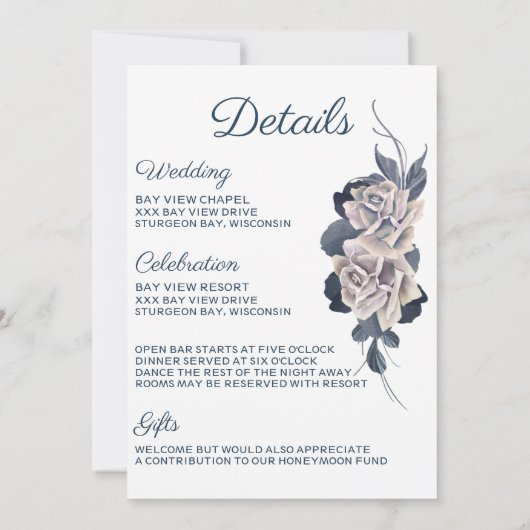 Roky Blue & Blush Boho Roos Weddenschap Kaart (Achterkant)