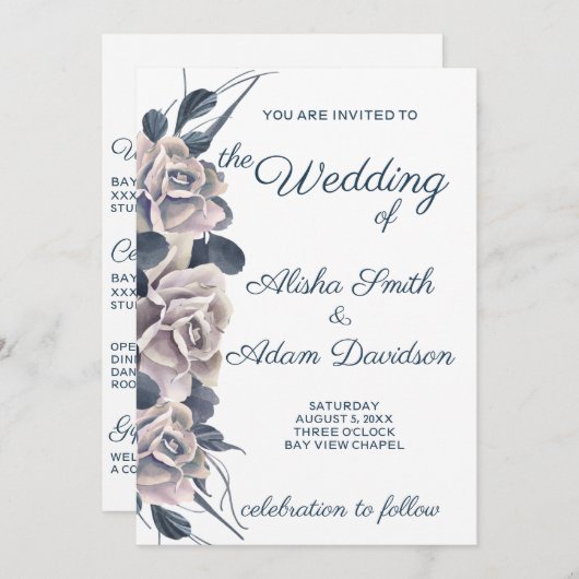 Roky Blue & Blush Boho Roos Weddenschap Kaart (Voorkant / Achterkant)