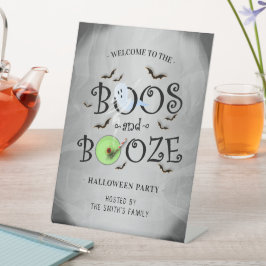 Roky Grey Boos & Booze Halloween Party Reclamebord Met Voetstuk