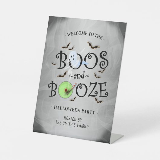 Roky Grey Boos & Booze Halloween Party Reclamebord Met Voetstuk (Voorkant)