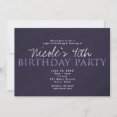 Roky Plum Grey Modern BIRTHDAY PARTIJ Uitnodiginge Kaart (Voorkant)