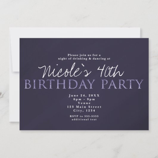 Roky Plum Grey Modern BIRTHDAY PARTIJ Uitnodiginge Kaart (Voorkant)