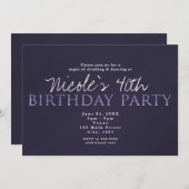 Roky Plum Grey Modern BIRTHDAY PARTIJ Uitnodiginge Kaart (Voorkant / Achterkant)