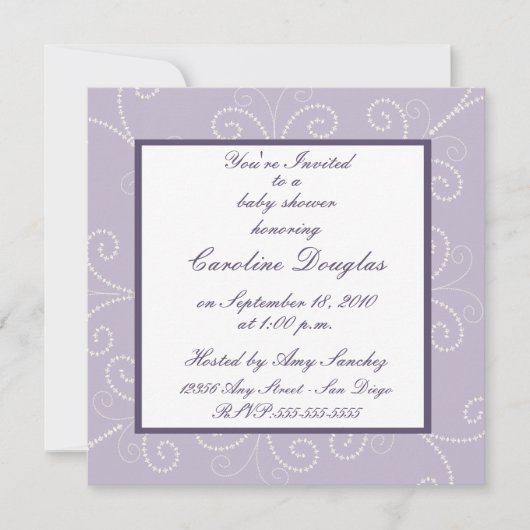 Rol Baby shower Uitnodiging (lavender) (Voorkant)