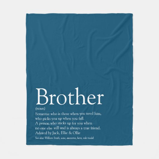 Rol Brother Definition Quote Modern Blue Fun Fleece Deken (Voorkant)