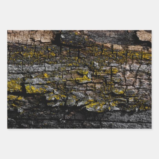 Rol bruine mossy houtslijp met gele lichen inpakpapier vel (Voorkant)