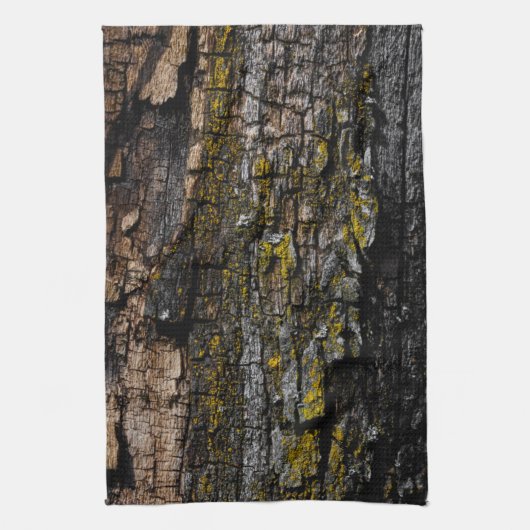 Rol bruine mossy houtslijp met gele lichen theedoek (Verticaal)