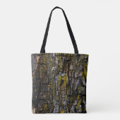 Rol bruine mossy houtslijp met gele lichen tote bag (Achterkant)