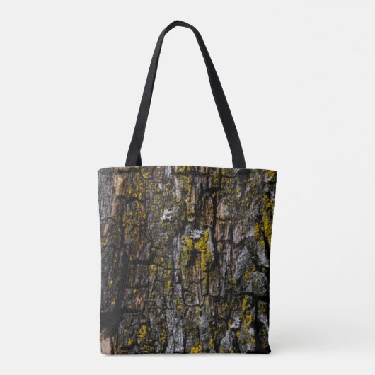 Rol bruine mossy houtslijp met gele lichen tote bag (Achterkant)