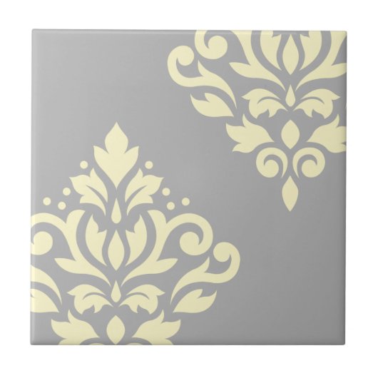 Rol Damask Art I Yellow op Grey Tegeltje (Voorkant)