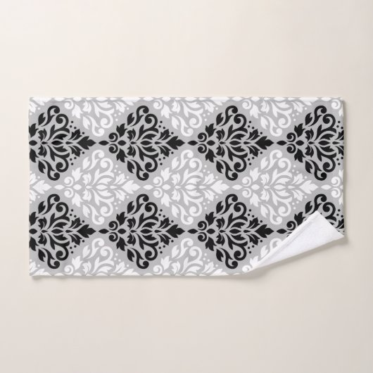Rol Damask Gemengde Grootte Ptn B&W op Grijs Bad Handdoek (Handdoek)