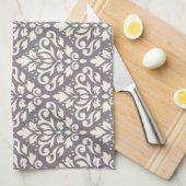 Rol Damask herhaal Patrooncrème op grijs Theedoek (Quarter Fold)