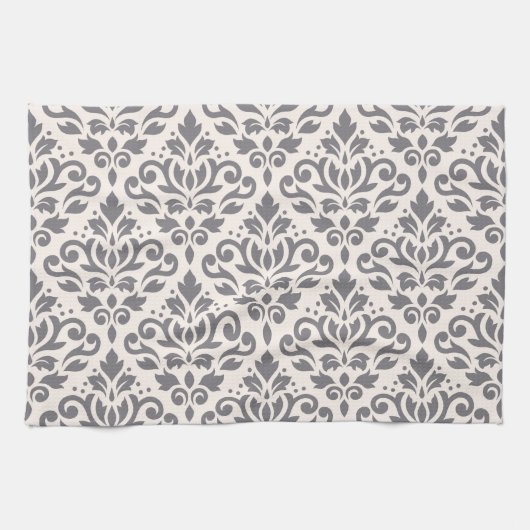 Rol Damask Patroongrijs op crème Theedoek (Horizontaal)