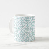 Rol Damask Pattern Duck Egg Blue (B) op White Koffiemok (Voorkant links)