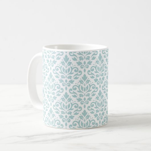 Rol Damask Pattern Duck Egg Blue (B) op White Koffiemok (Voorkant links)