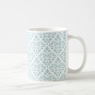 Rol Damask Pattern Duck Egg Blue (B) op White Koffiemok
