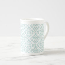Rol Damask Pattern Lt Duck Egg Blue op White