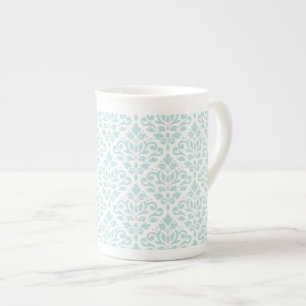Rol Damask Pattern Lt Duck Egg Blue op White Porselein Kop