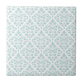 Rol Damask Pattern Lt Duck Egg Blue op White Tegeltje
