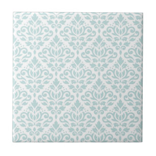 Rol Damask Pattern Lt Duck Egg Blue op White Tegeltje