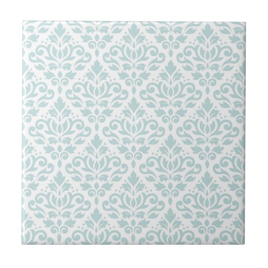 Rol Damask Pattern Lt Duck Egg Blue op White Tegeltje (Voorkant)