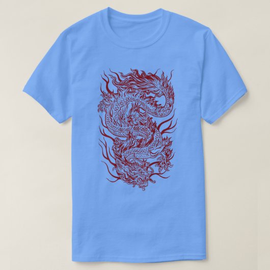 Rol donkerrode Japanse draak achterzijde T-shirt (Design voorkant)