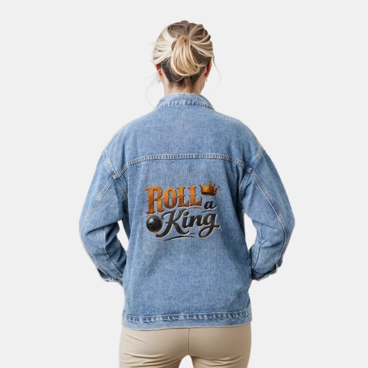 Rol een Koning – Bowling Thema Kroon Kunst Vrouwen Denim Jacket (Model)