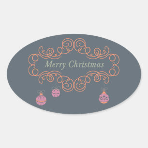 Rol en ornamens Merry-kerstklevers Ovale Sticker