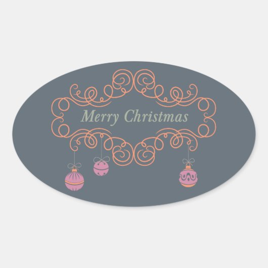 Rol en ornamens Merry-kerstklevers Ovale Sticker (Voorkant)