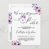 Rol ermee Roze Paarse Bloemen Verander de Datum Aankondigingskaart (Voorkant / Achterkant)