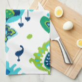 Rol felblauwe en groene stammenikafdruk theedoek (Quarter Fold)
