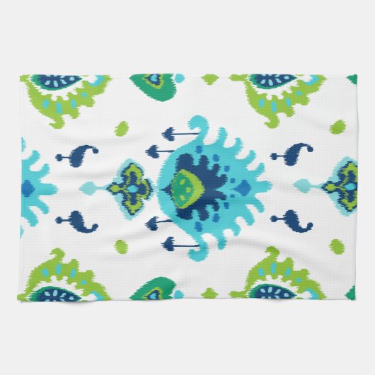 Rol felblauwe en groene stammenikafdruk theedoek (Horizontaal)