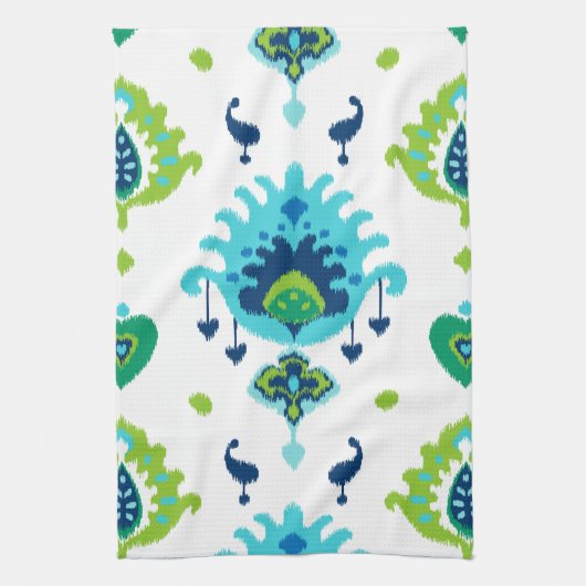 Rol felblauwe en groene stammenikafdruk theedoek (Verticaal)